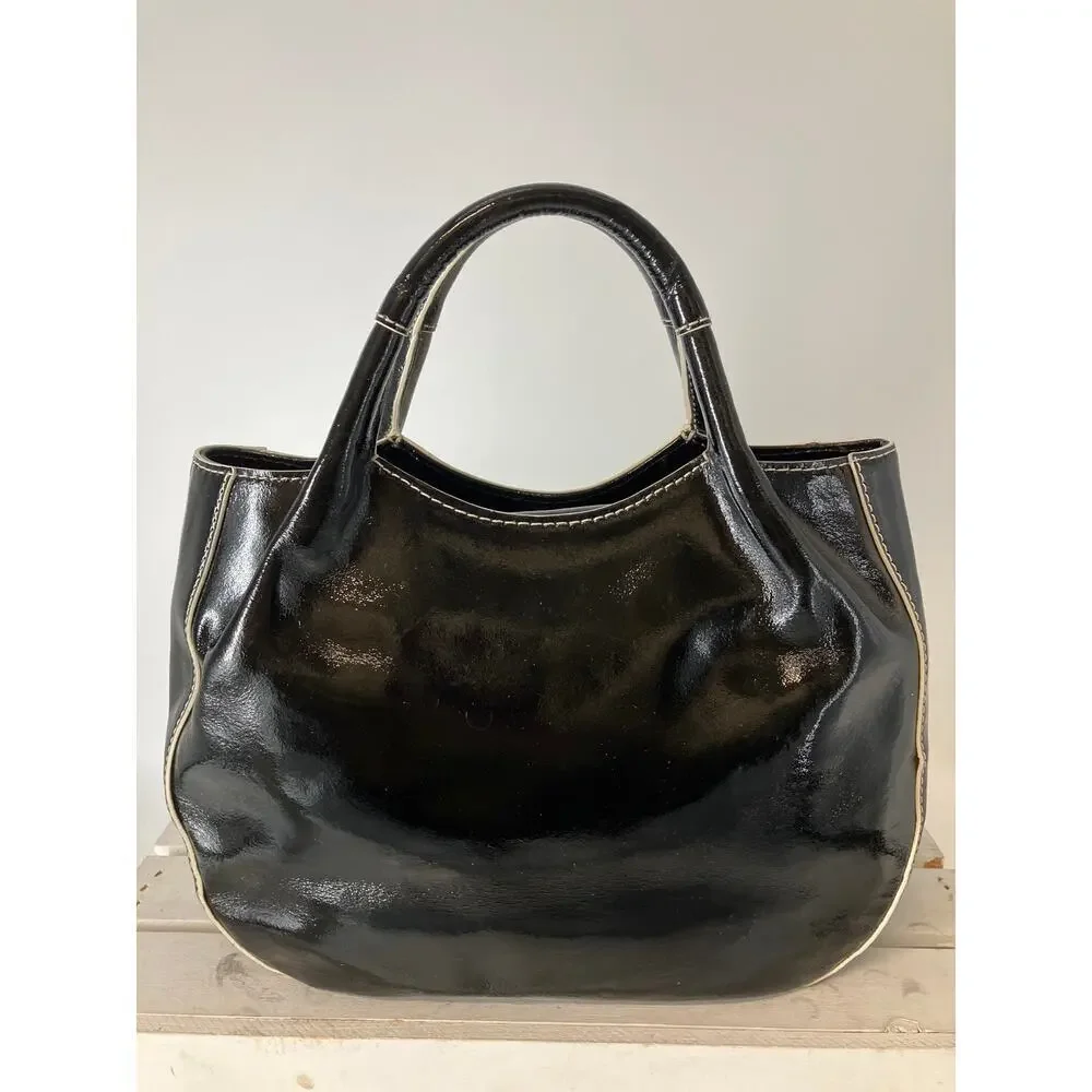 KATE SPADE LARGE BLACK, WHITE PATTON LEATHER HANDBAG (ASIS)